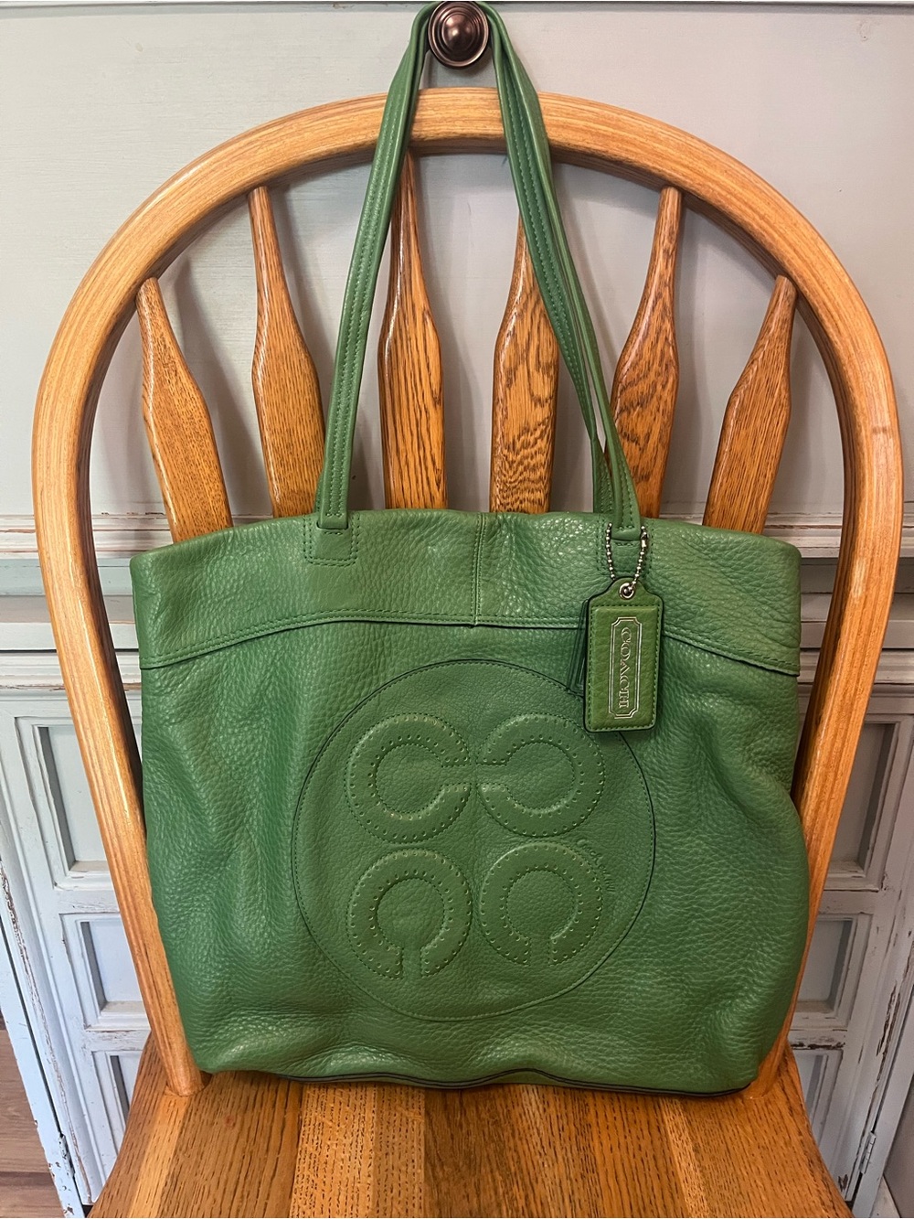 Green Leather op art  Tote Bag by Coach.